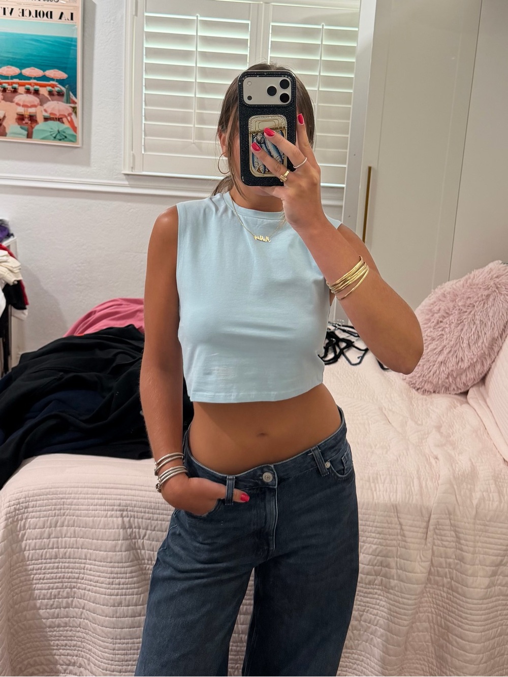 Zara Pale Blue Sleeveless Crop Tank